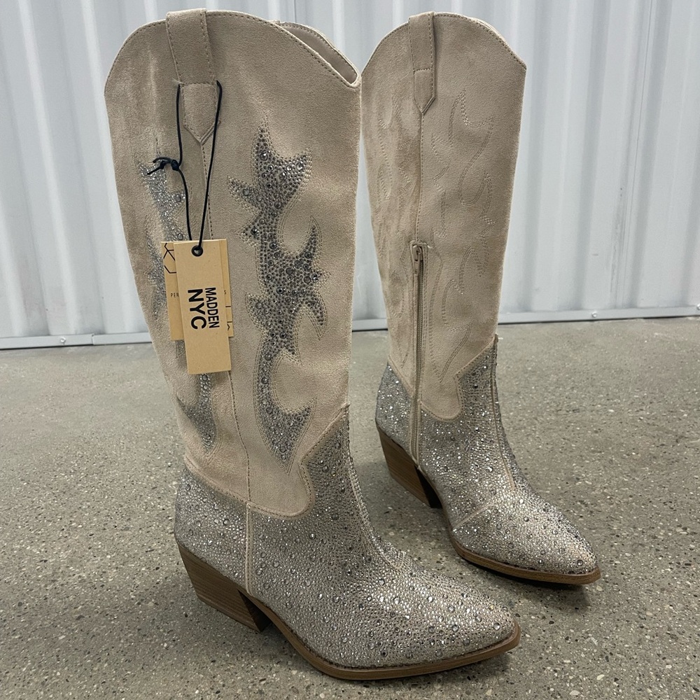 NWT Madden NYC Tall Western Embroidered Boots, Rhinestones, Sparkly, Fancy Boots